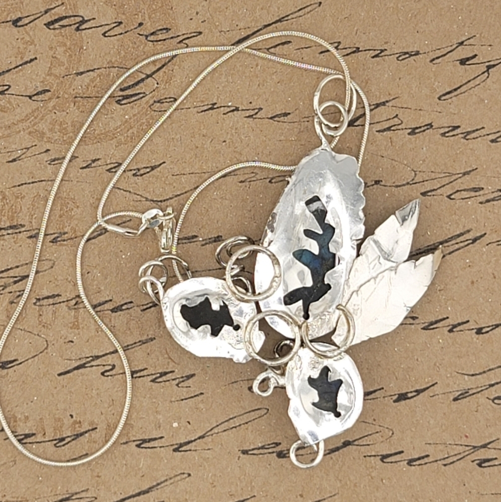 LABRADORITE GARDEN BOTABICAL BRIDE HANDMADE IN STERLING SILVER METAL NECKLACE - Picture 5 of 5